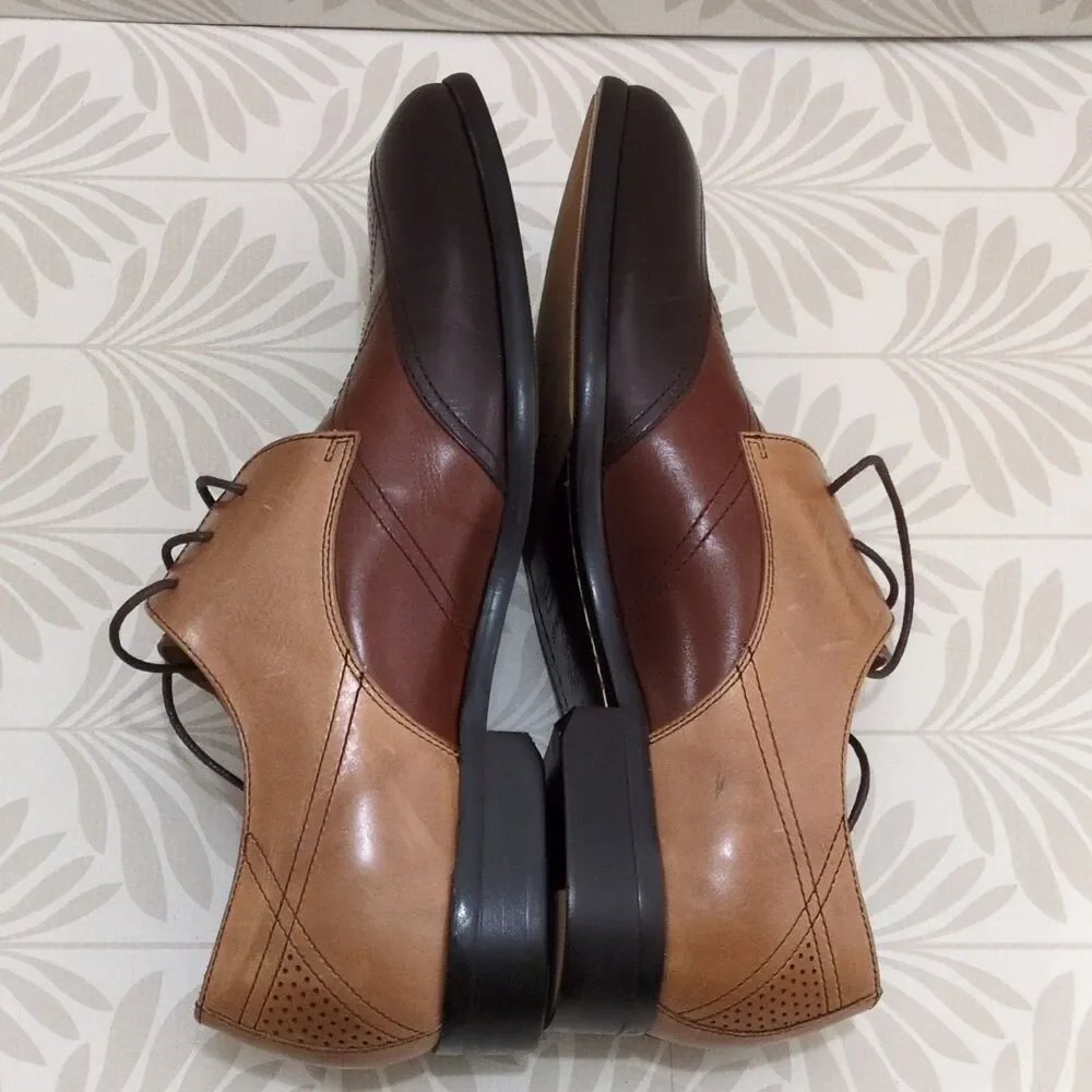 Steven Land SL0040 Men's Brown/Tan Leather Cap Toe Oxford Dress Shoes 8.5